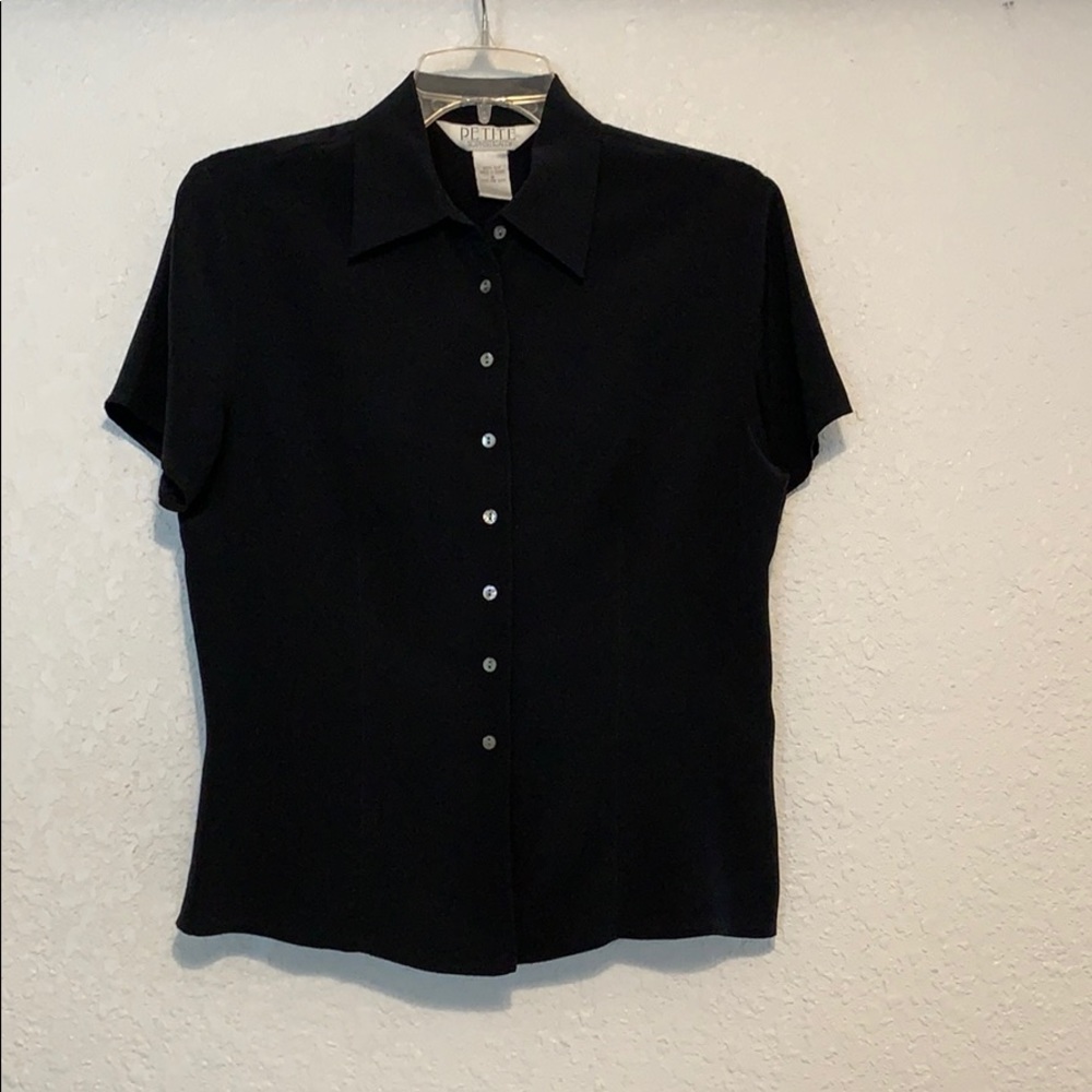 Black 100% silk, short sleeve blouse